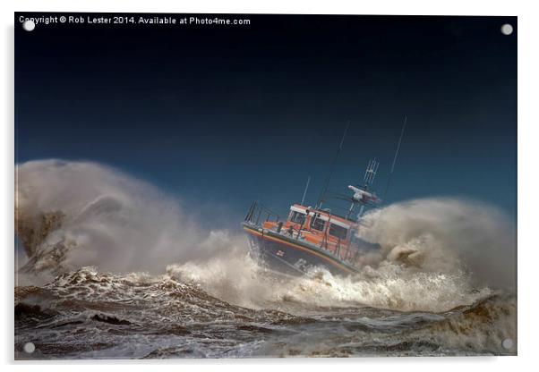 Lifeboat, Lady of Hilbre, into the Maelstrom Acrylic by Rob Lester
