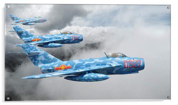  MIG 17`s On Patrol ( A variation) Acrylic by Rob Lester