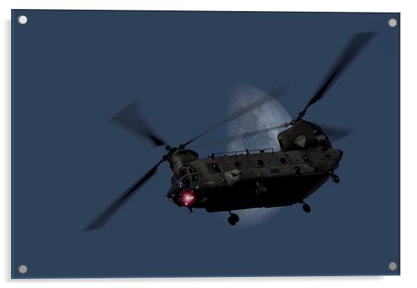 " Nighthawk ",  CH-47 Chinook against the moon Acrylic by Rob Lester