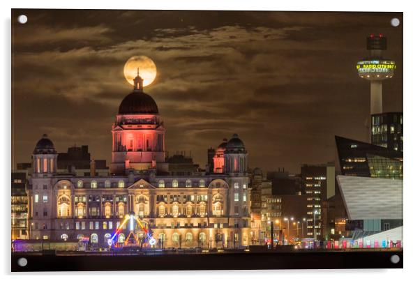 Port of Liverpool building supermoon Acrylic by Rob Lester