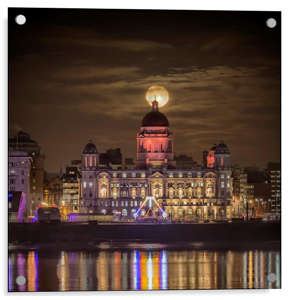Liverpool supermoon with reflections Acrylic by Rob Lester