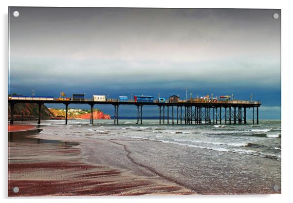 Teignmouth Pier And Beach Devon England UK Acrylic by Andy Evans Photos