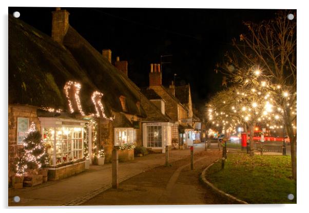 Broadway Christmas Lights Cotswolds Worcestershire Acrylic by Andy Evans Photos