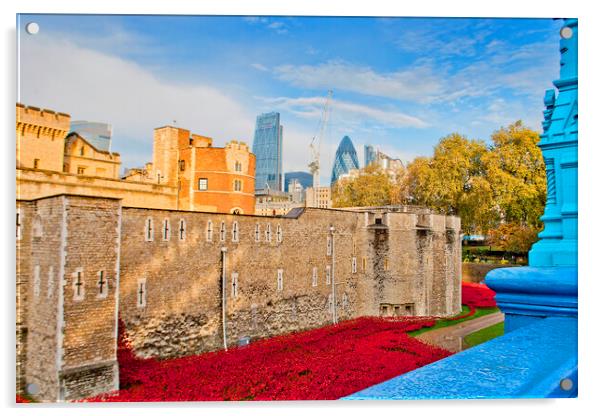 Tower of London Red Poppies England UK Acrylic by Andy Evans Photos