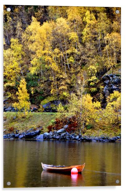 Serene Autumnal Scene at Flam Aurlandsfjord Norweg Acrylic by Andy Evans Photos