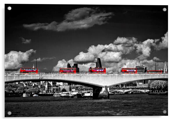 Red London Buses Waterloo Bridge England Acrylic by Andy Evans Photos