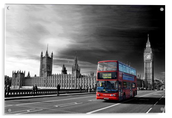 Red Bus Westminster Bridge Houses of Parliament  Acrylic by Andy Evans Photos