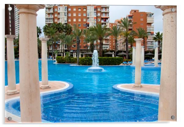 Solana Hotel Swimming Pool Benidorm Spain Acrylic by Andy Evans Photos
