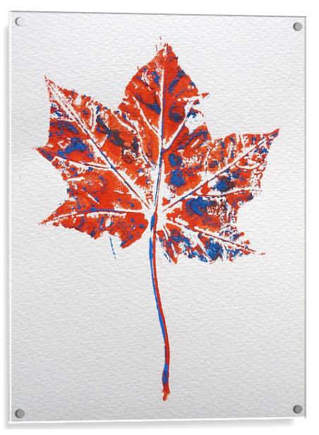 Maple leaf in red and blue Acrylic by Jennifer Henderson