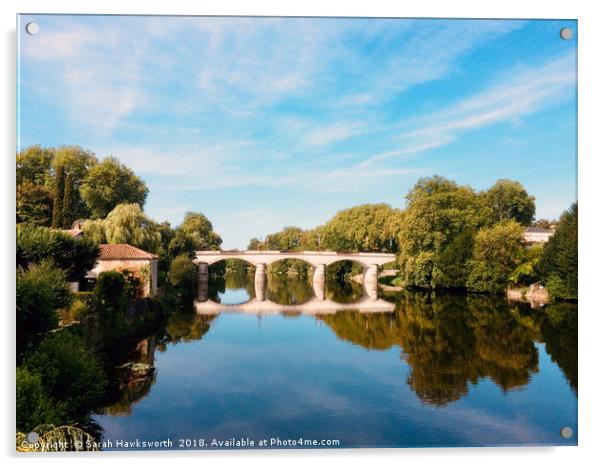 Confolens Bridge over La Vienne Acrylic by Sarah Hawksworth