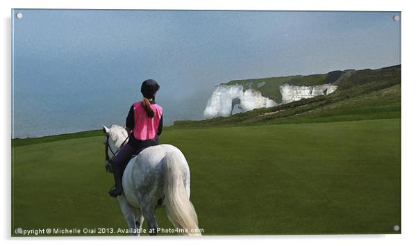 Horse rider on cliff top Acrylic by Michelle Orai