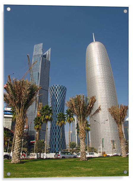 Doha skyscrapers. Acrylic by Maggie Jones