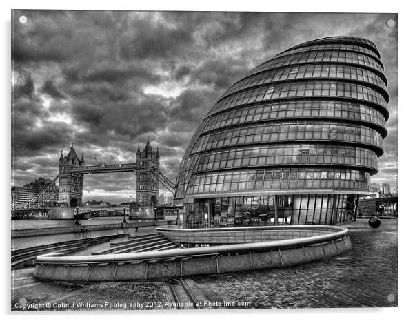 City Hall and Tower Bridge BW Acrylic by Colin Williams Photography