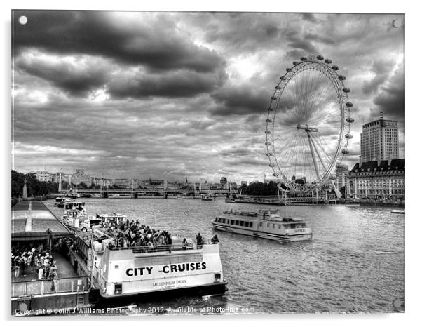 Tourists And The London Eye BW Acrylic by Colin Williams Photography