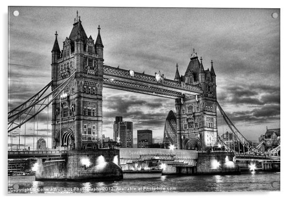 Tower Bridge And The City BW Acrylic by Colin Williams Photography