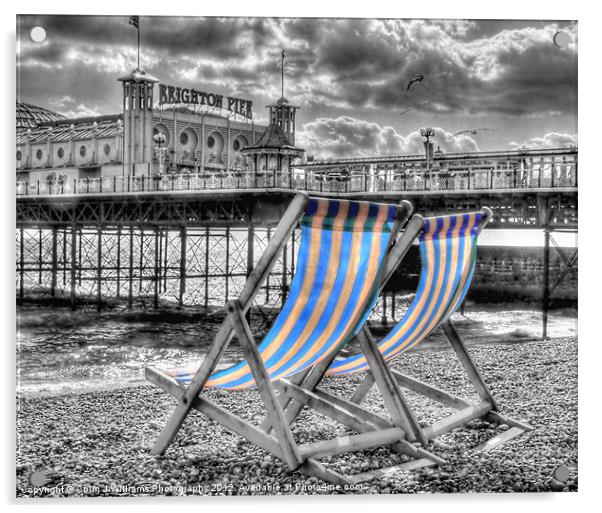 Deckchairs - Brighton BW Acrylic by Colin Williams Photography