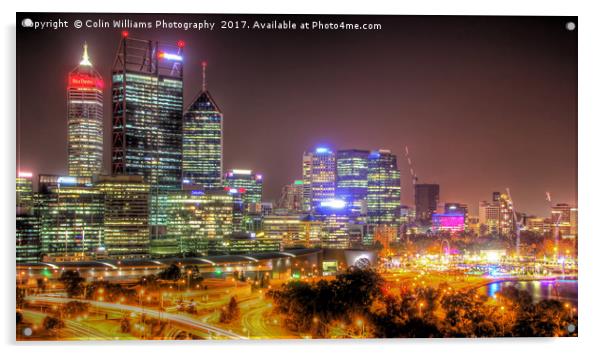 The City Of Perth WA At Night - 1 Acrylic by Colin Williams Photography
