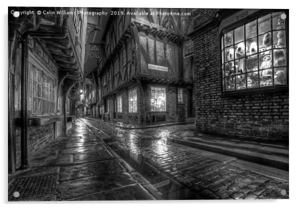 The Shambles At Night 2 BW Acrylic by Colin Williams Photography