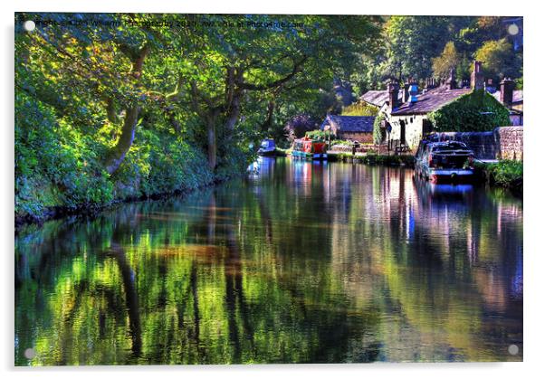 Reflections on The Rochdale Canal At Hebden Bridge Acrylic by Colin Williams Photography