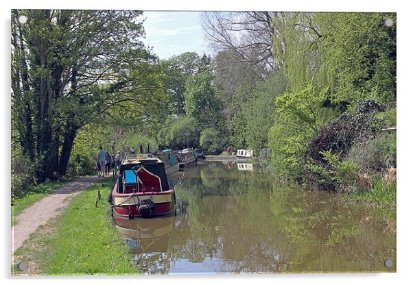 Narrowboats on Oxford Canal Acrylic by Tony Murtagh