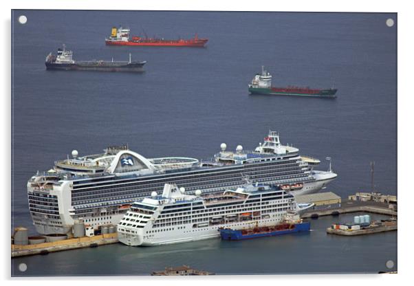 Cruise Ships at Gibraltar Acrylic by Tony Murtagh