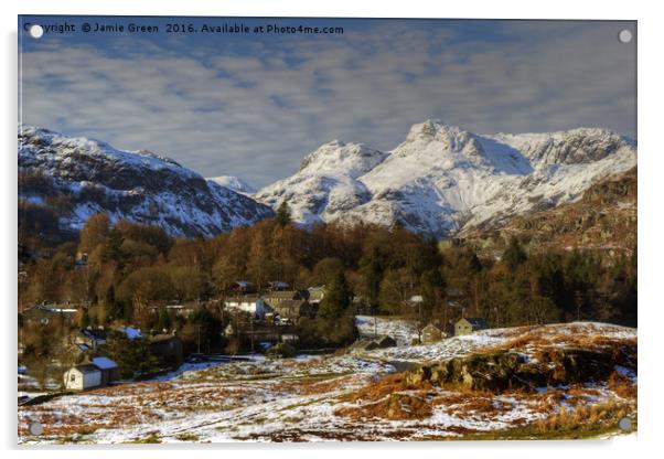 Elterwater and The Langdale Pikes Acrylic by Jamie Green