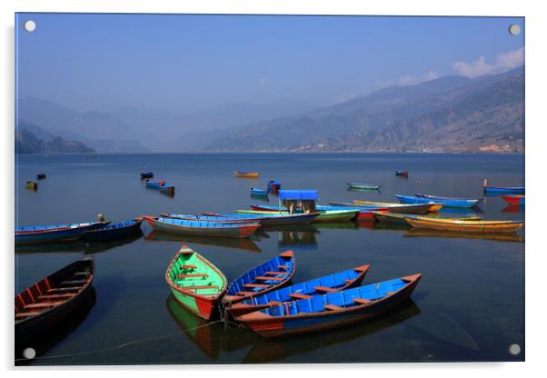 Boats On Phewa Lake, Pokhara, Nepal  Acrylic by Aidan Moran