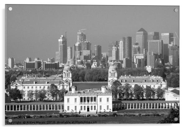  Queens House and Canary Wharf from Greenwich  Acrylic by Aidan Moran