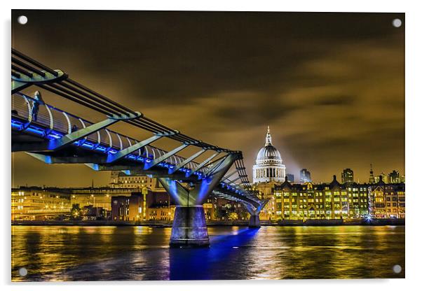 St Pauls and the Millennium Bridge Acrylic by Ian Hufton