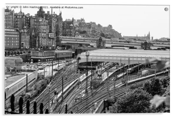 Edinburgh Castle and Railway Tracks Acrylic by John Hastings