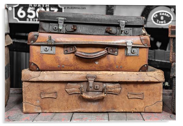 Vintage Suitcases Stacked High Acrylic by John Hastings