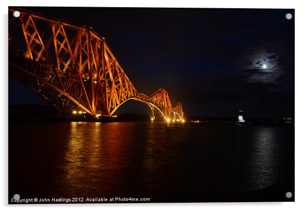 Forth Rail Bridge by moonlight Acrylic by John Hastings