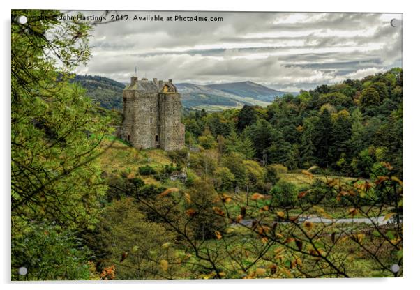 Neidpath Castle: A Picturesque Scottish Landscape Acrylic by John Hastings