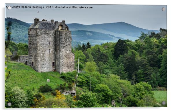 Neidpath Castle: A Historical Haven Acrylic by John Hastings