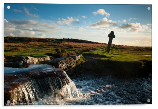 Windy Post Cross Dartmoor ii Acrylic by Helen Northcott