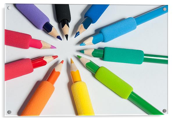 Rainbow of Crayons Acrylic by Helen Northcott