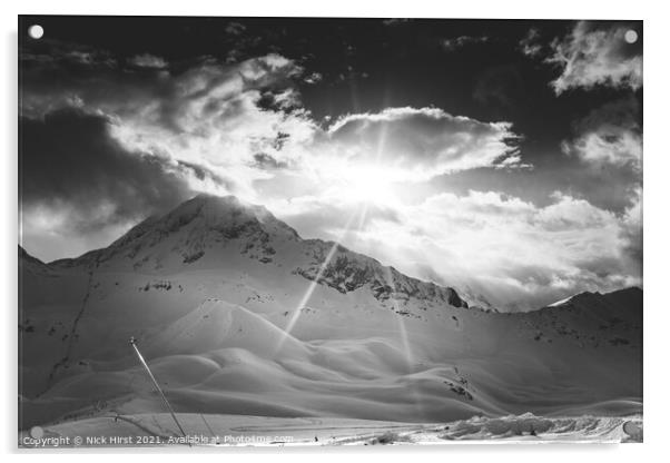 Sunlit Ski Slopes Acrylic by Nick Hirst