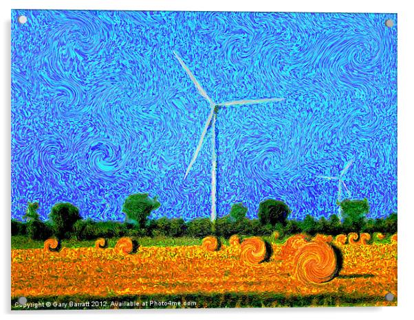 Windmills In A Field Acrylic by Gary Barratt