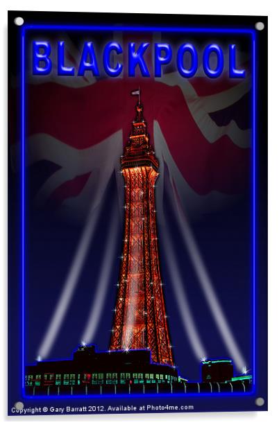 Blackpool Tower Deep Blue Neon Acrylic by Gary Barratt