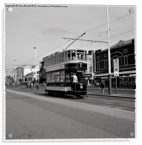 Bolton 66 Tram Monochrome. Acrylic by Gary Barratt