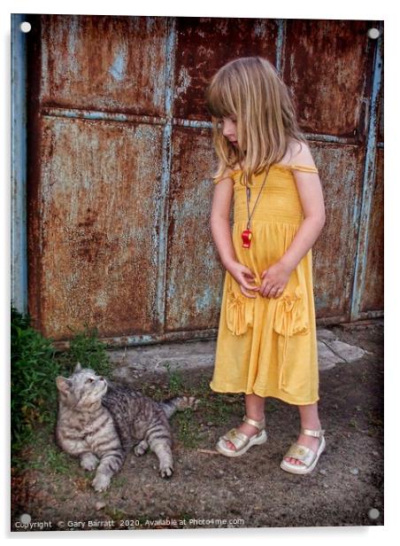 A Girl And A Cat. Acrylic by Gary Barratt