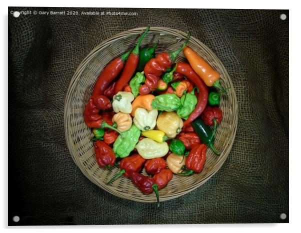 Hot Peppers In A Basket Acrylic by Gary Barratt