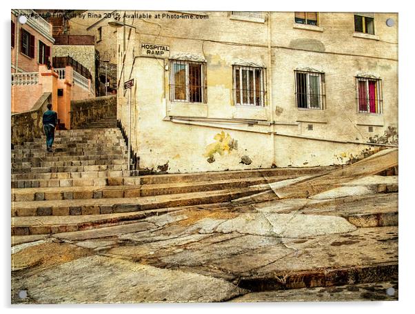  Hospital Ramp / Castle Steps, Gibraltar Acrylic by Fine art by Rina