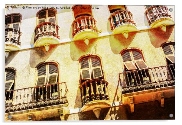 Pretty balconies in Gibraltar. Acrylic by Fine art by Rina