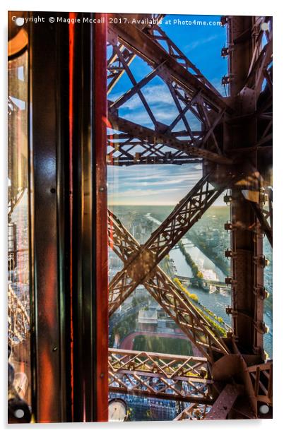 Descending In The Lift Of The Eiffel Tower, Paris, Acrylic by Maggie McCall
