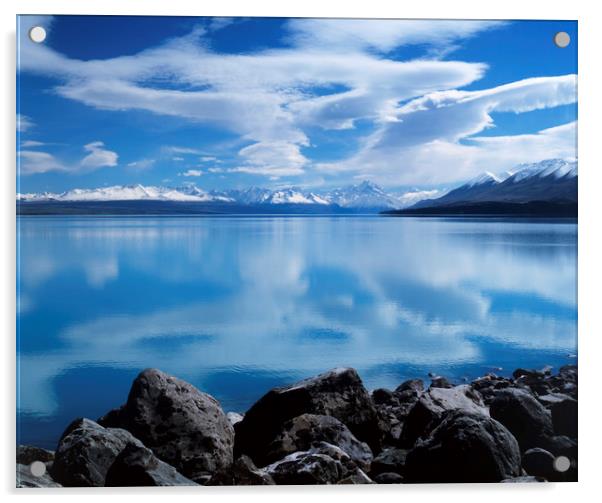 Mount Cook reflecting in Lake Pukaki. Acrylic by Maggie McCall
