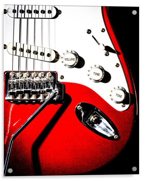 Close-up Red Electric Guitar Acrylic by Maggie McCall