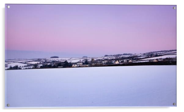  A snowy Dawn, Milton Abbot, Tavistock, Devon. Acrylic by Maggie McCall