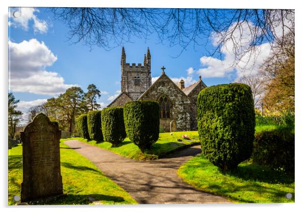 St Petroc Church in Lydford, Devon Acrylic by Maggie McCall