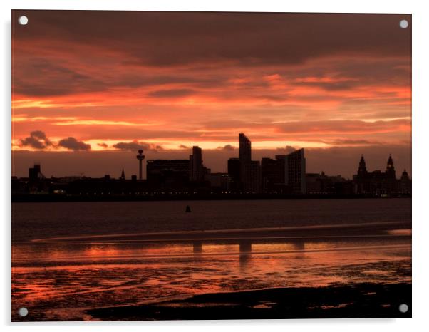 LIVERPOOL SKYLINE ( Sunrise Silhouette ) Acrylic by raymond mcbride